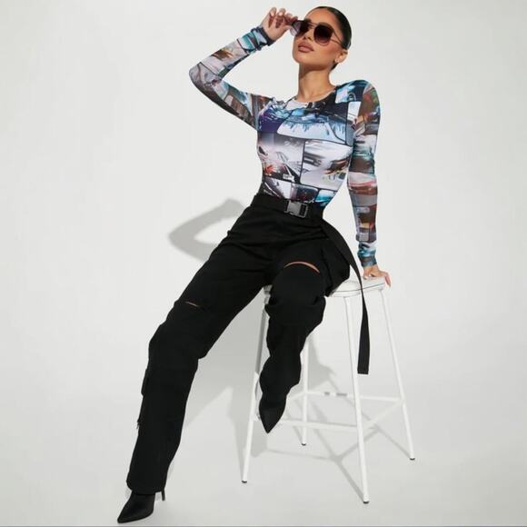NWT Fashion Nova Operation Cargo Black Utility Jogger Pants Large New High Rise - Picture 1 of 6